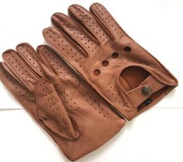 Men039s Fall and Winter Genuine Leather Gloves New Fashion Brand Brown Warm Driving Unlined Gloves Goatskin Mitte2548632