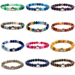 Fashion Footprint Dog Paw Charms Strand Bracelet 8mm Agate Natural Stone Beads Bracelets Pet Lover Strench Jewellery