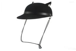 Ball Caps Wool Black Women Baseball Hat With Punk Chain Lady Devil Horns Cute Cat Ear Animal Bowler Visor Cap4147208