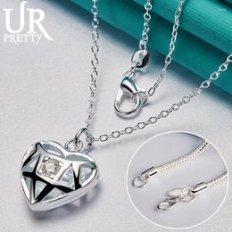 Pendants URPRETTY 925 Sterling Silver Heart Zircon Pendant Necklace 16/18/20/22/24/26/28/30 Inch Chain For Woman Wedding Jewellery