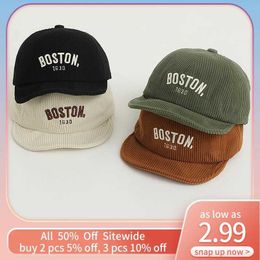 Caps Hats Corduroy Baby Peaked Hat Drawstring Toddler Baseball Cap Fashion Letter Infant Visors For Boy Girl Autumn Winter Warm Bonnet Y240514