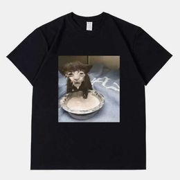 Men's T-Shirts Milk Face Cat Meme Print T Shirt Weird Humor Funny Cat Graphic T-Shirts Mens Women Fashion Cotton Oversized T-shirt Strtwear T240515