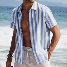 Men's Casual Shirts 9 Styles Shirt Summer Beach Short Sleeve Striped Lapel Street Resort Print Clothing Fashion Hawaiian 5XL