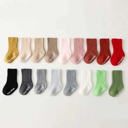 Kids Socks Autumn and winter baby girls and boys pure white letter floor socks suitable for 0-3Y young childrens soft cotton non slip long socksL2405