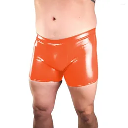 Men's Shorts Mens Wet Look PVC Club Male Shiny Faux Leather Convex Pouch Boxer Raves Party Elastic Pants Exotic Sissy Underpants