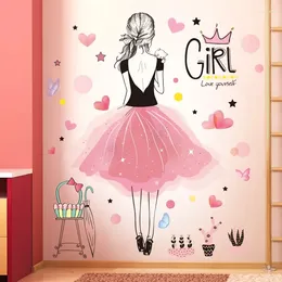 Tapestries Creative Pink Feathers Wings Wall Stickers DIY Cartoon Girl Decals For Kids Rooms Home Decoration