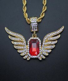 Hip Hop Angel Wings with Big Red Ruby Pendant Necklace for Men Women Iced Out Jewelry306a7918918