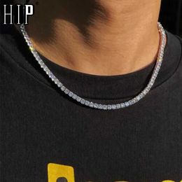 Tennis Hip Hop 3MM 4MM 5MM Mens Ice Tennis Chain Necklace Bracelet 1 Drainage Diamond Necklace Sparkling Crystal Necklace Mens Jewellery d240514