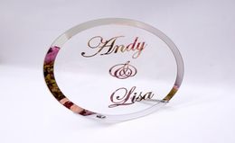 Round Customised Wedding Name Mirror Frame Acrylic Sticker Babyshower Word Sign Circle Shape Party Decor Plate With Nail6011976