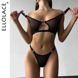 Sexy Set Ellolace Sexy Hot Lingerie Outfit Transparent Intimate Shr Lace Come Fantasy Tulle Underwear Lace Seamless Bilizna Set T240513