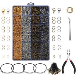 Bags 3143Pcs Jewellery Findings Jewellery Making Starter Kit With Open Jump Rings Lobster Clasps, Pliers Black Waxed Necklace Cor