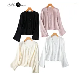 Women's Jackets 2024 Summer Natural Silk Four Warp Twisted Luo Breathable Sun Protection Long Sleeved V-neck Coat Cardigan