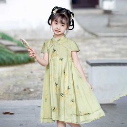 Girl's Dresses Girls Qipao Summer Dress Short sleeved Childrens Chinese Princess Dress Party Stage Clothing Childrens Han Fu Clothing CH14 d240515