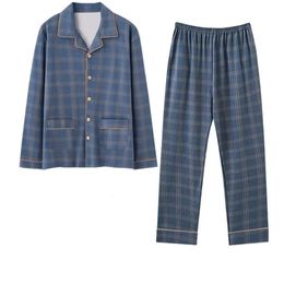 Man Pajamas Sets Spring Autumn Long Sleeve Soft Cotton Pyjamas Cardigan Home Clothing Male Solid Color Loose Casual Sleepwear 240428