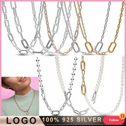 Beaded Necklaces New Womens My Pearl Series Pearl Double Chain Original Necklace 925 Sterling Silver DIY Light Luxury Charm Jewelry Gift d240514