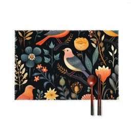 Table Mats 6PCS Place Set Heat Resistant Placemats For Dining Washable Bird Among Flowers