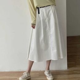 Skirts Womens Summer Cotton Skirts High Waist Elegant White Long Skirt Femme Faldas Jupe Saia Women A-Line Brown Skirt Y240513