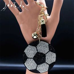 Keychains Lanyards 2024 Football Tassel Bell Fashion Key Chains Shinny Crystal Rhinestone Bag Accessories Alloy Car Keyring Jewellery Gifts K2840S05 Y240510