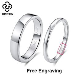 Rinntin 925 Sterling Silver DIY Engraved Couple Rings Lovers Personalised Matching Wedding Bands Anniversary Fine Jewellery Gifts 240430
