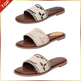 Embroidered Flat Sandals for Woman Luxury Designer Slippers Fashion Flip Flop Letter Slippers Summer Beach Slides Ladies Low Heel Shoes