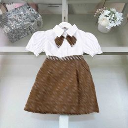Top girls dress suit baby tracksuits Summer kids designer clothes Size 90-150 CM Short sleeved shirt and diamond studded skirt 24April