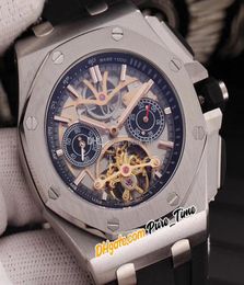 New 44mm Skeleton Dial Tourbillon Automatic Mens Watch Black Inner Steel Case Rubber Strap Sapphire No Chronograph Gents Sport W4802302