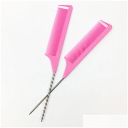 Hair Brushes Candy Colour Anti-Static Rat Tail Comb Fine-Tooth Metal Pin Salon Beauty Styling Tool Accept Your Logo Drop Delivery Produ Dhql5