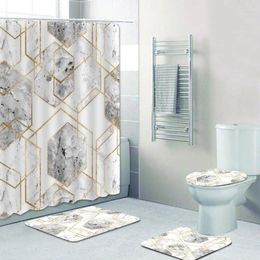 Shower Curtains Modern Gold Glitter Marble Curtain Elegant Geometric Metallic Hexagon Bathroom Abstract Art Bath Rugs Home Decor