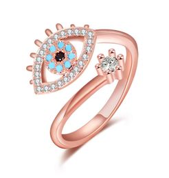 Adjustable Ring for Women Rose Gold Colour Blue Crystal Evil Eye Necklace Wedding Jewellery Sets Girls Party Trendy Fashion Bracelet8153445