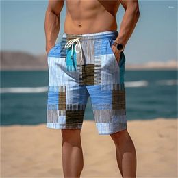 Мужские шорты летние освежающие пляжные праздничные повседневные голубые плед 3D печать спортивная одежда