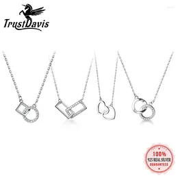 Pendants TrustDavis Real 925 Sterling Silver Sweet Double Round Heart Cross CZ Pendant Necklace For Women Wedding Fine Jewellery DA2486