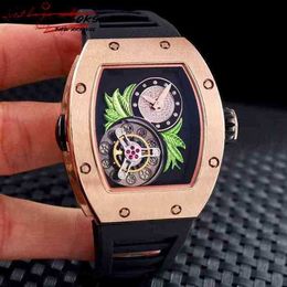 Designer Skeleton Flower Luxury Green Stainless Mens Automatic Mechanical Mechanics Rose Gold Watch Fleur Rubber Steel Tourbillion Brand Men