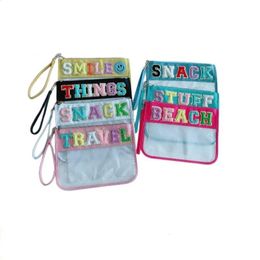 Storage Bags Clear Embroidery Chenille Letter Makeup Bag Pvc Stuff Waterproof Valentines Day Gifts Drop Delivery Home Garden Houseke Dhfee
