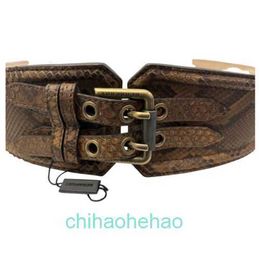 Designer Borbaroy belt fashion buckle genuine leather Brown Python Leather Wide Double Buckle Waist Belt - 90 Boxed