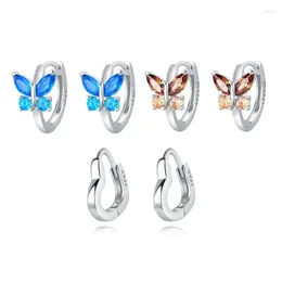Hoop Earrings 925 Sterling Silver Embed Zircon Insect Butterfly Heart Original Sparkling Diy Women Fashion Gift