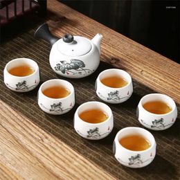 Teaware Sets 7Pcs/Lot Chinese Travel Tea Set Including 6 Teacups 1 Kettle Ceramic Teapot Portable Gaiwan Cups Ceremony Gift