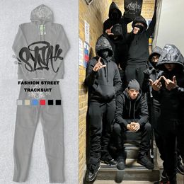 Brand Streetwear Y2K High Street Black Tracksuits Tops Pants Set Fashion Hip Hop Men Women Hooded Sweatshirt Sports Trousers 240513