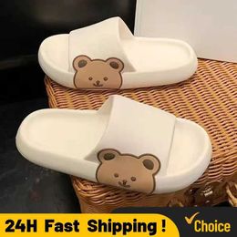 Slippers Summer Women Beach Slides Cartoon Bear Flip Flops Men Shoes Thick Sole Home Bathroom Non-Slip Couple Sandals 2024 H240515 EL9B