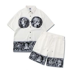 Sculpture Print Short Sleeve Shirts Sets Men and Women Streetwear Hawaiian Beach Tracksuits Y2K Oversized Ropa Hombre Clothes 240510