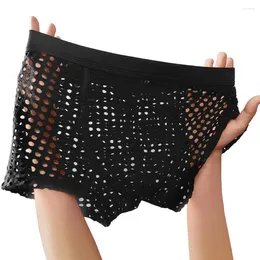 Underpants Men Sexy Mesh Hole See Through Boxers Low Rise Elastic Panties Shorts Breathable Hollow Out Home Solid Mens