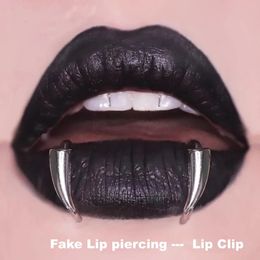 2PCS Customized Stainless Steel Fangs Fake Lip Piercing Lip Clip Goth Cosplay Teeth Body Jewelry 240426