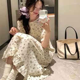 Women's Sleepwear Floral Nightgown Women Korean Summer One Piece Pajamas Dress Short Sleeve Night Button Sleeping Home Wear 2024