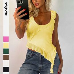 Ruffle edge tassel bm camisole vest pure desire Y2K women's U-neck sexy backless spicy girl top F51530