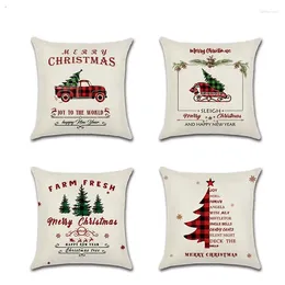 Pillow Merry Christmas Cover 45 45cm Tree Car Printed Sofa Throw Pillowcase Cotton Linen Pillows Home Xmas Decoration