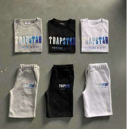Mens Trapstar T Shirt Set Letter Embroidered Tracksuit Short Sleeve Plush Shorts Motion current 1148ess