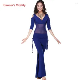 Stage Wear ! Milk Silk And Mesh Belly Dance Suit Top Wait Hip Scarf Trousers 3pcs Set 5 Colors M L XL