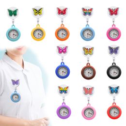 Jewelry Fluorescent Butterfly 6 Clip Pocket Watches Nurse Watch Glow Pointer In The Dark Retractable Digital Fob Clock Gift Arabic Num Ottlf