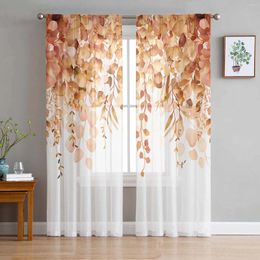 Curtain Watercolor Plant Eucalyptus Leaves Orange White Sheer Curtains For Living Room Window Kitchen Tulle Voile