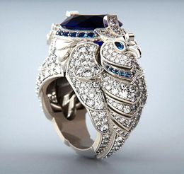 Fashion Creative Blue CZ Stone Parrot Ring Micro Paved Rhinestones Bird For Women Punk Party Gothic Jewelry Gift G5C329 Cluster Ri2249399