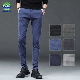 Men's Pants 2024 New Spring Summer Mens Slim Casual Pants Plaid Fashion Business Cotton Brand Trousers Classic Style 6 Colours Y240514
